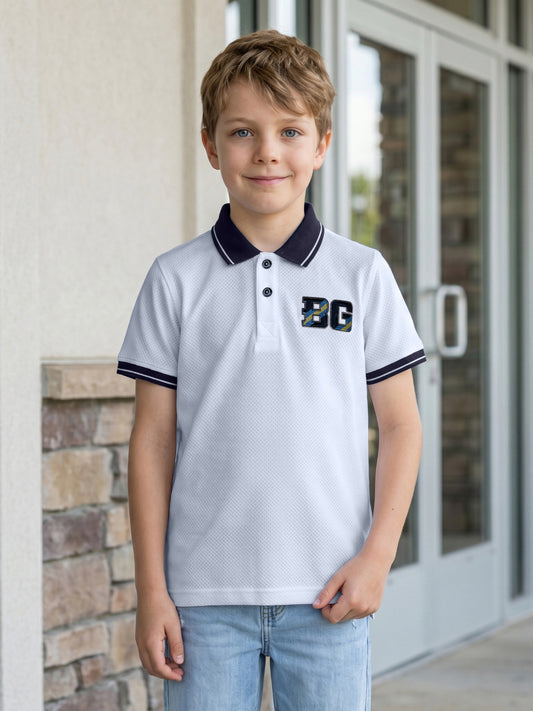 Blue Giraffe Boy White Polo T-Shirt