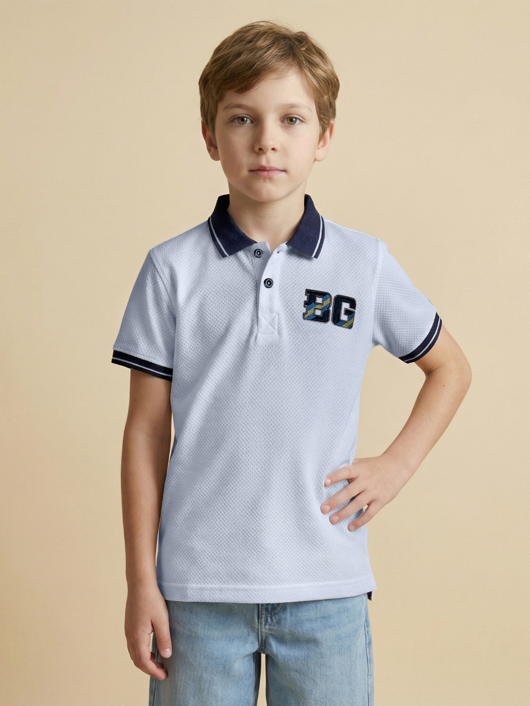 Blue Giraffe Boy White Polo T-Shirt