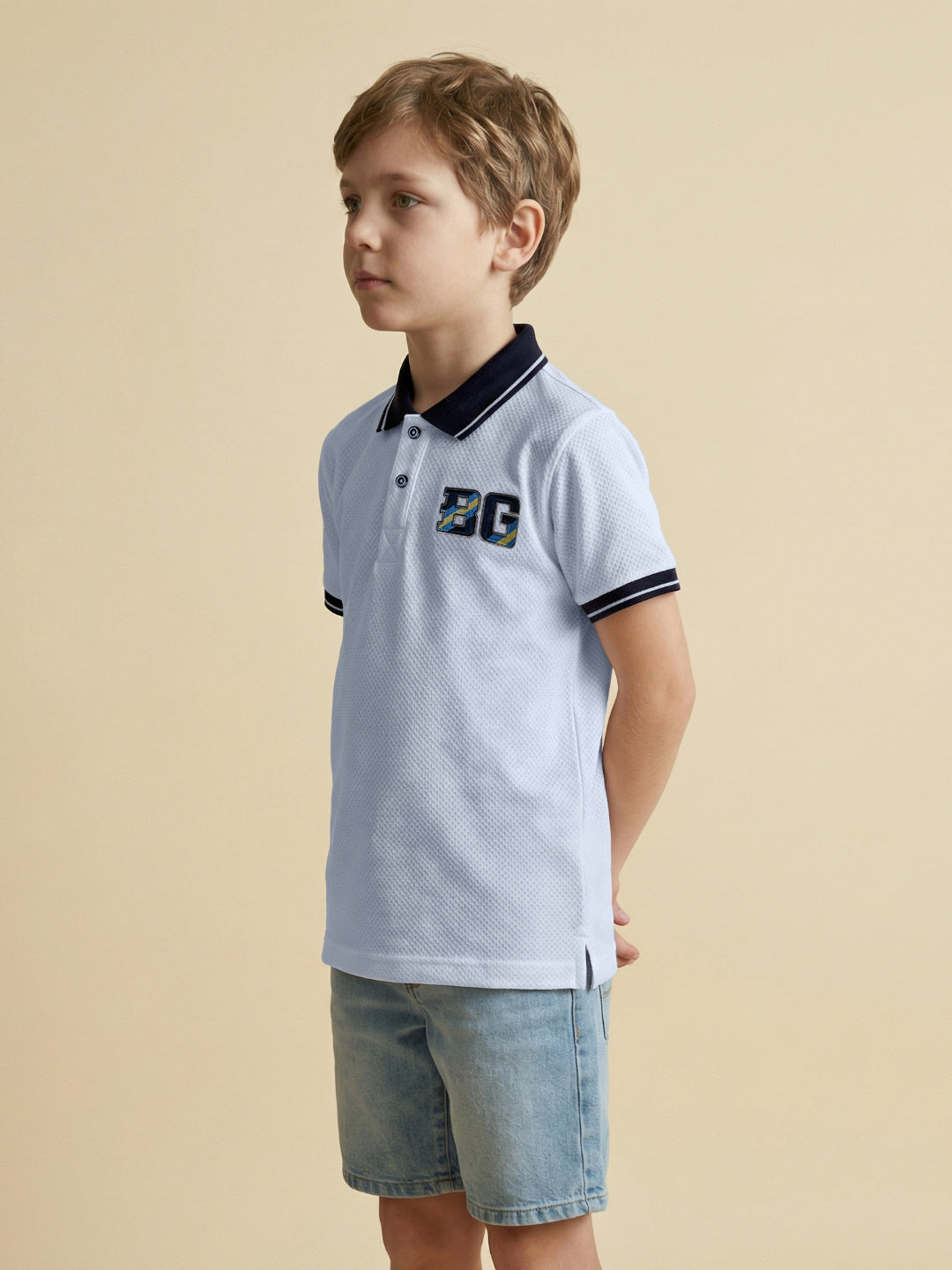 Blue Giraffe Boy White Polo T-Shirt