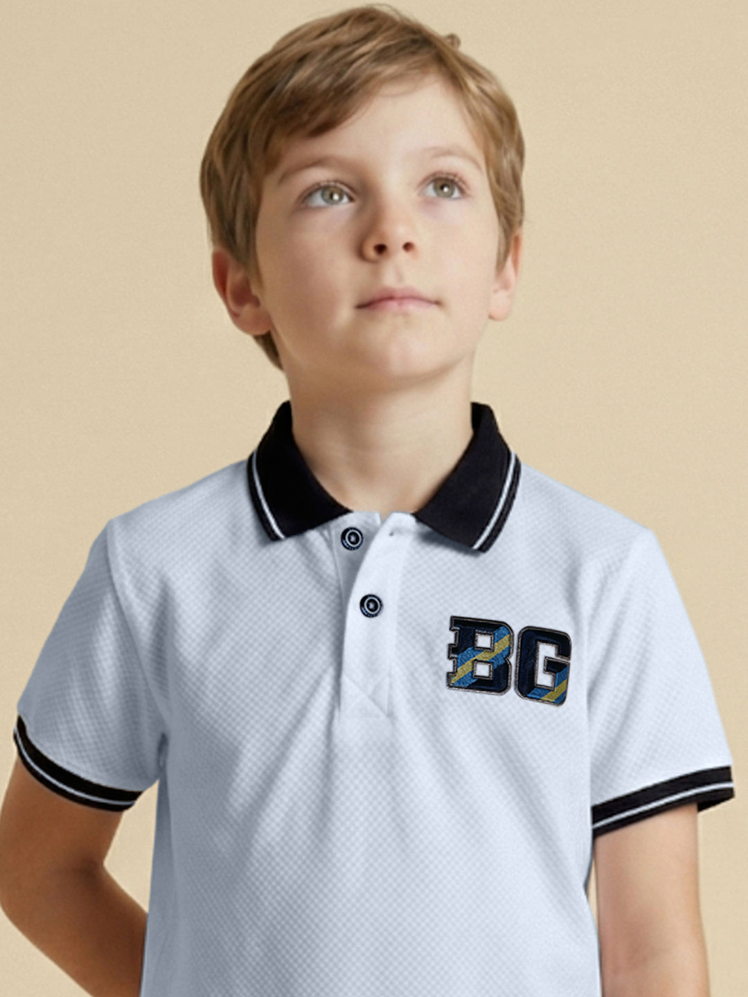 Blue Giraffe Boy White Polo T-Shirt