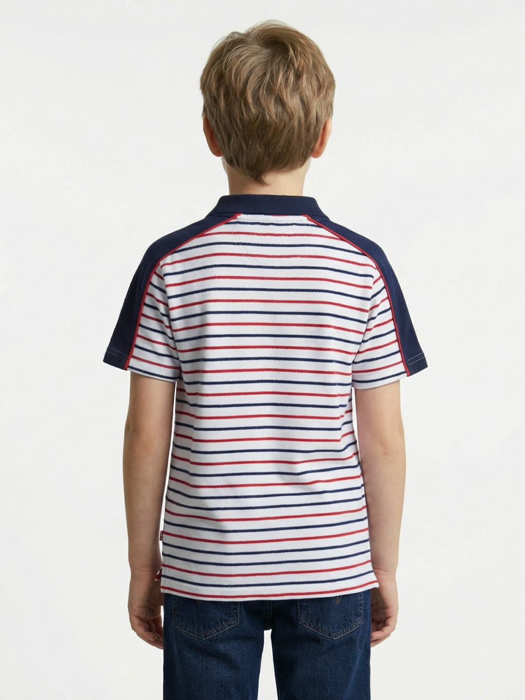 Blue Giraffe Boy Multi Striped Cotton Polo T-Shirt