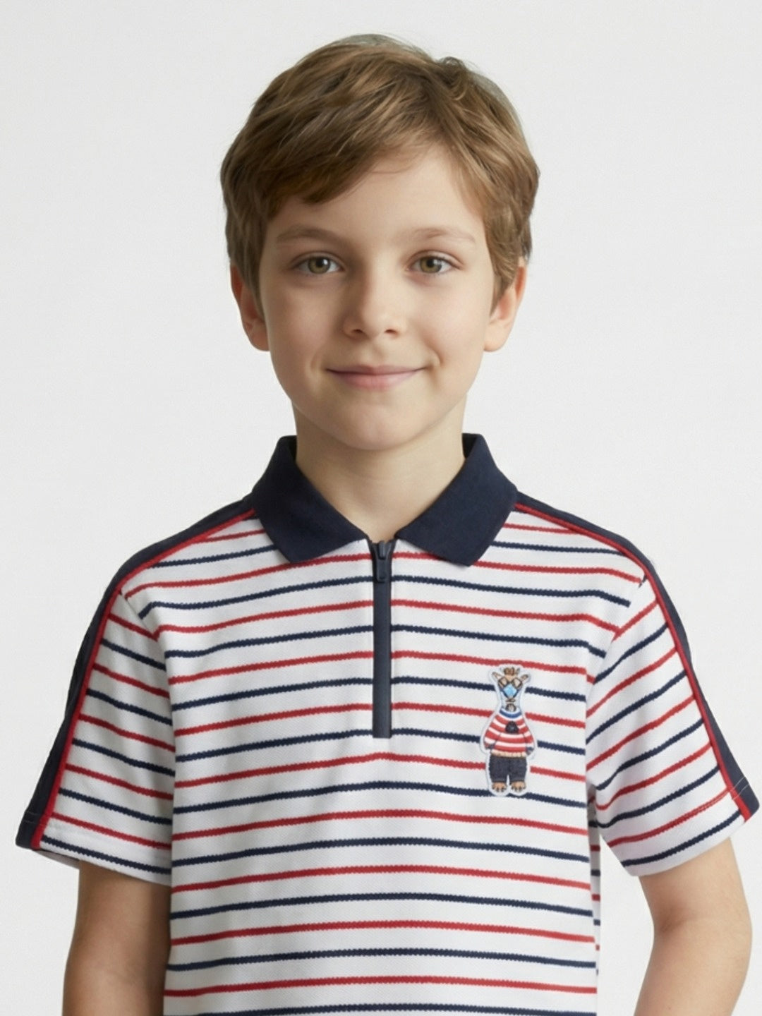Blue Giraffe Boy Multi Striped Cotton Polo T-Shirt