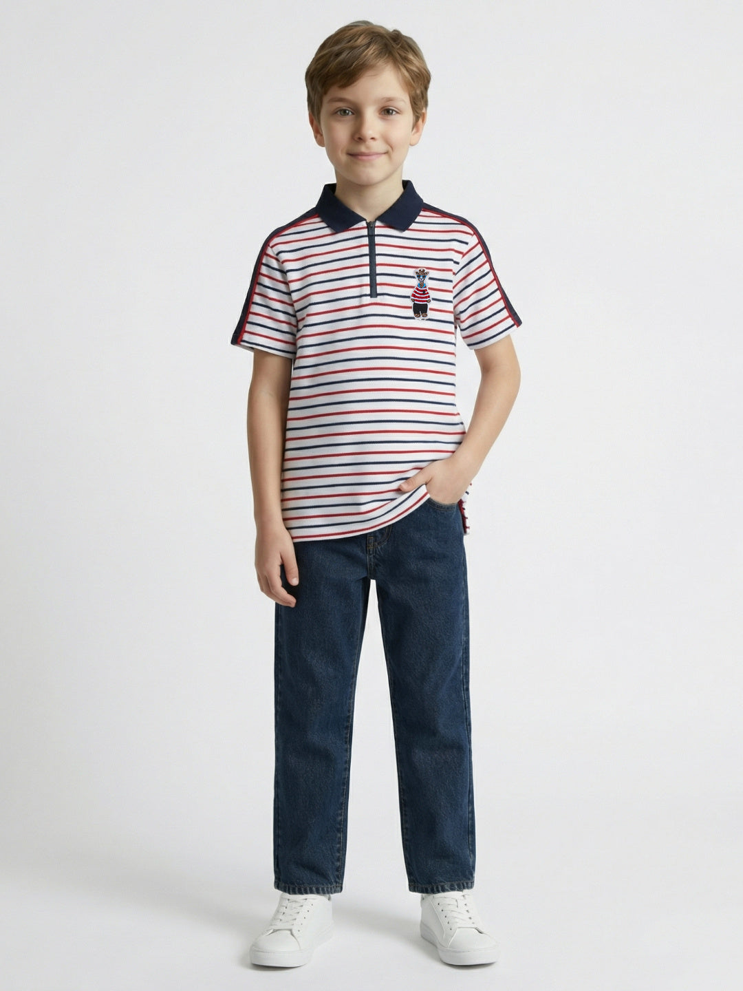 Blue Giraffe Boys Multi Striped Regular Fit Polo T-Shirt
