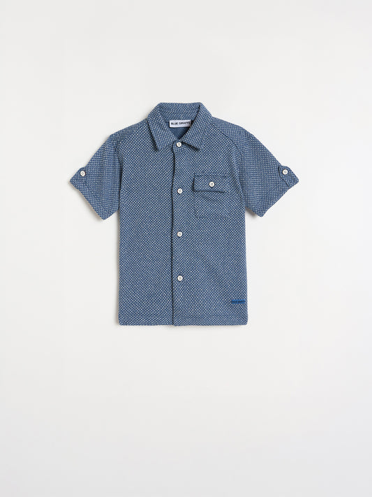 Blue Giraffe Boys Woven Design Blue Shirt