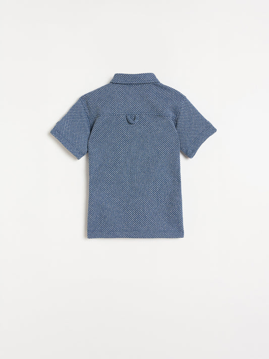 Blue Giraffe Boys Woven Design Blue Shirt