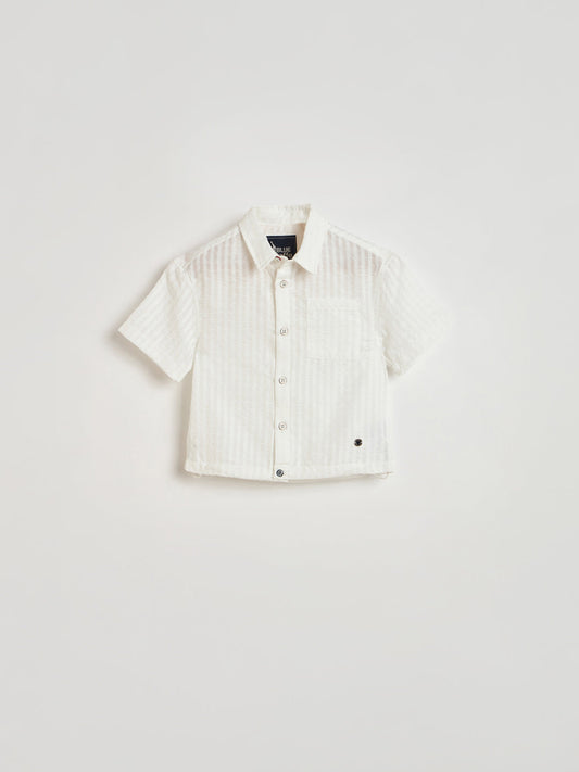 Blue Giraffe Boys White Striped Shirt