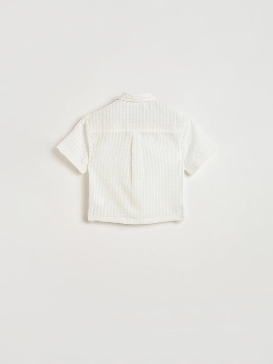 Blue Giraffe Boys White Striped Shirt