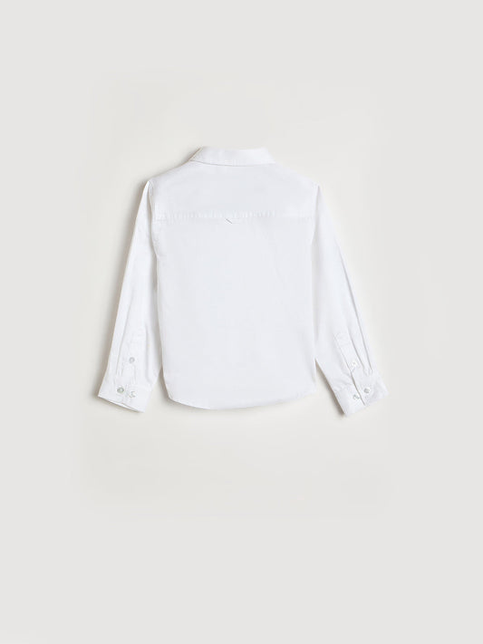 Blue Giraffe Boys White Solid Shirt