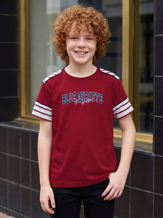 Blue Giraffe Boy Red Striped Cotton T-Shirt