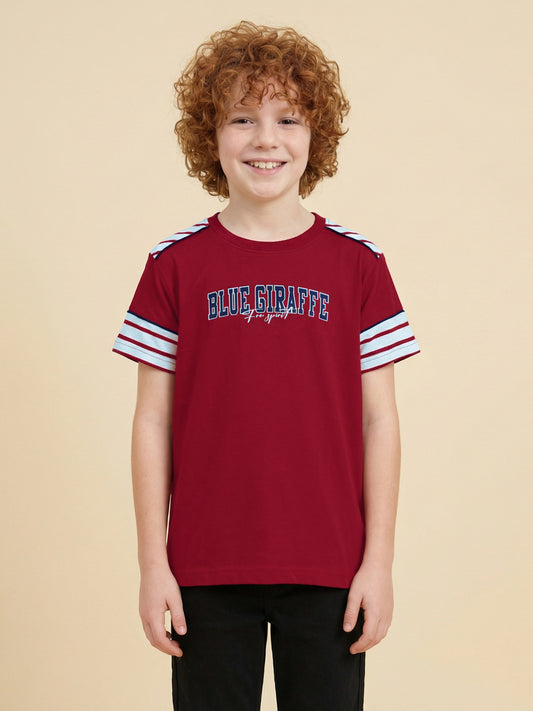 Blue Giraffe Boy Red Striped Cotton T-Shirt