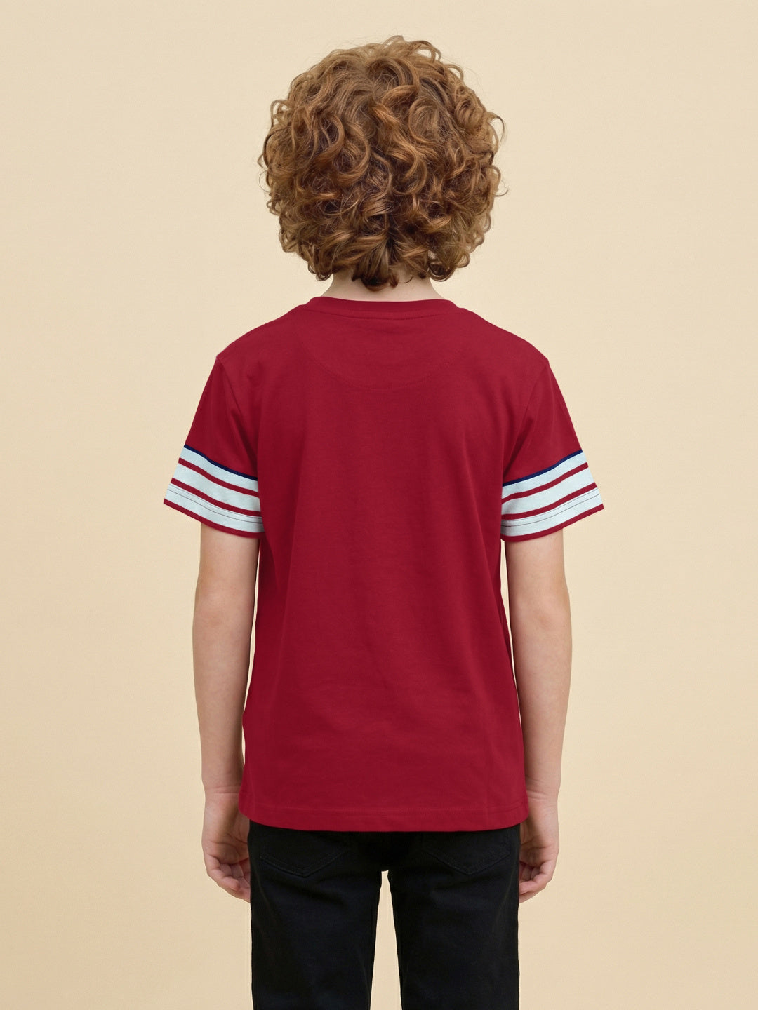 Blue Giraffe Boy Red Striped Cotton T-Shirt