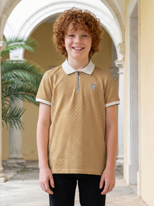 Blue Giraffe Boy Yellow Printed Polo T-Shirt
