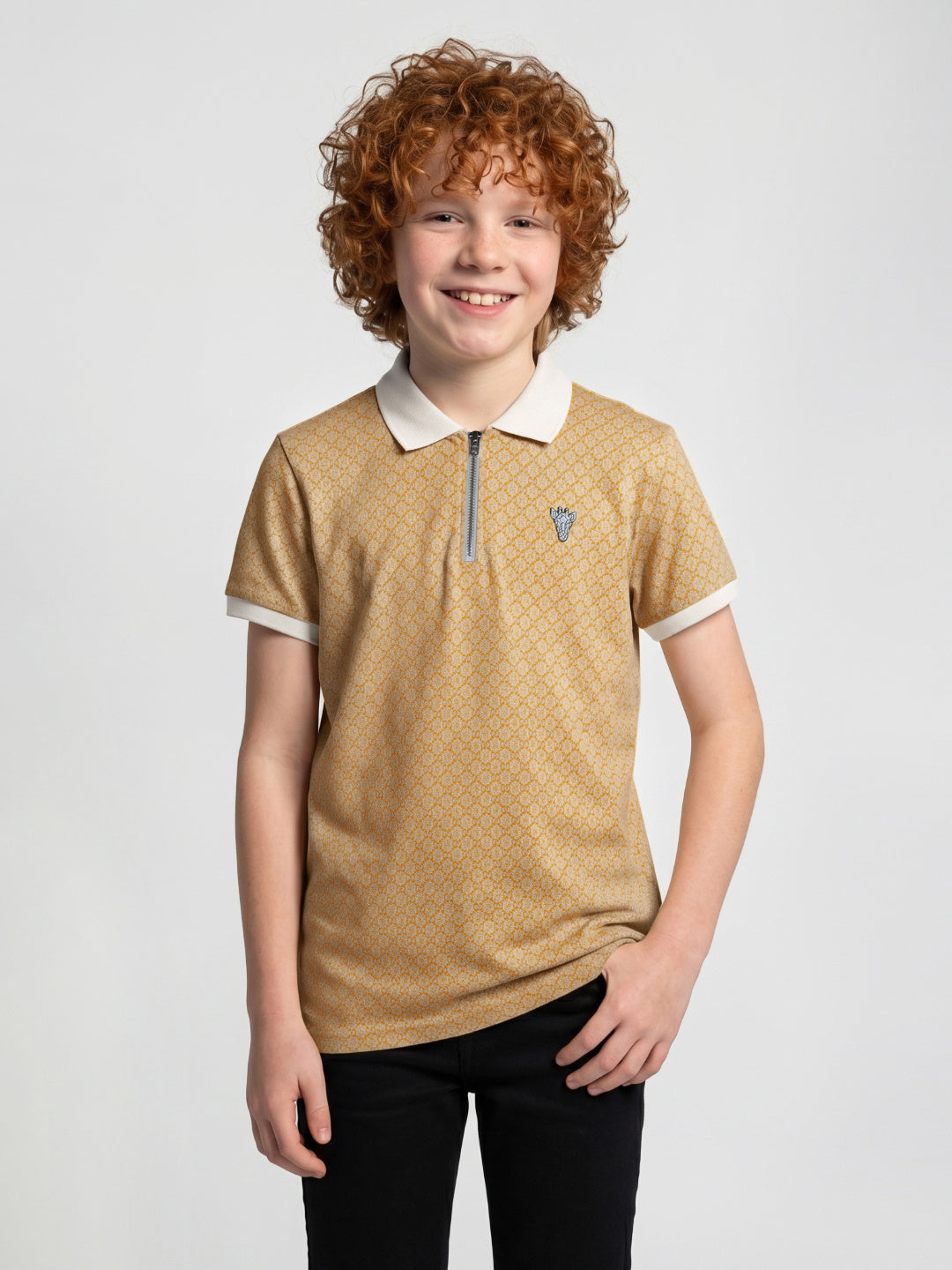 Blue Giraffe Boy Yellow Printed Polo T-Shirt