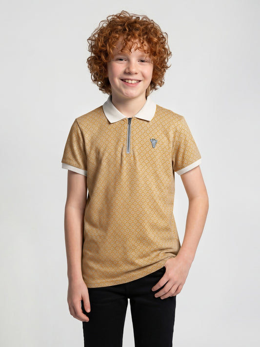 Blue Giraffe Boy Yellow Printed Polo T-Shirt