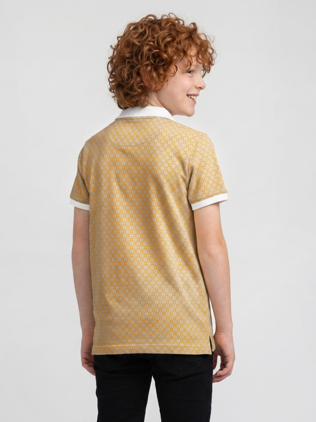 Blue Giraffe Boy Yellow Printed Polo T-Shirt