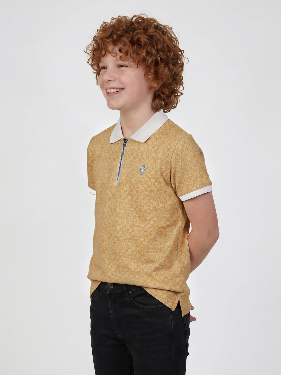 Blue Giraffe Boy Yellow Printed Polo T-Shirt