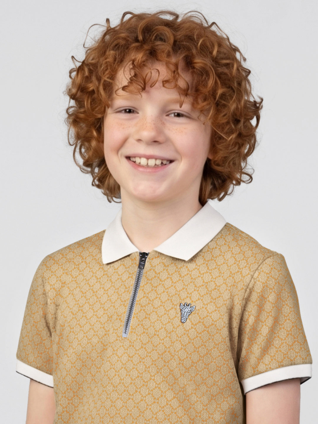 Blue Giraffe Boy Yellow Printed Polo T-Shirt