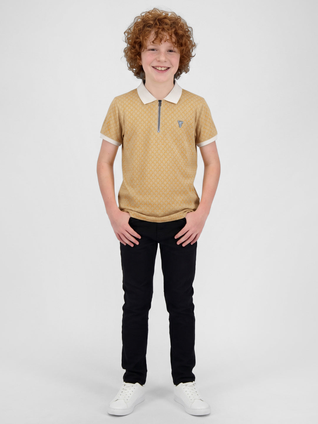 Blue Giraffe Boys Yellow Printed Regular Fit Jacquard Polo T-Shirt