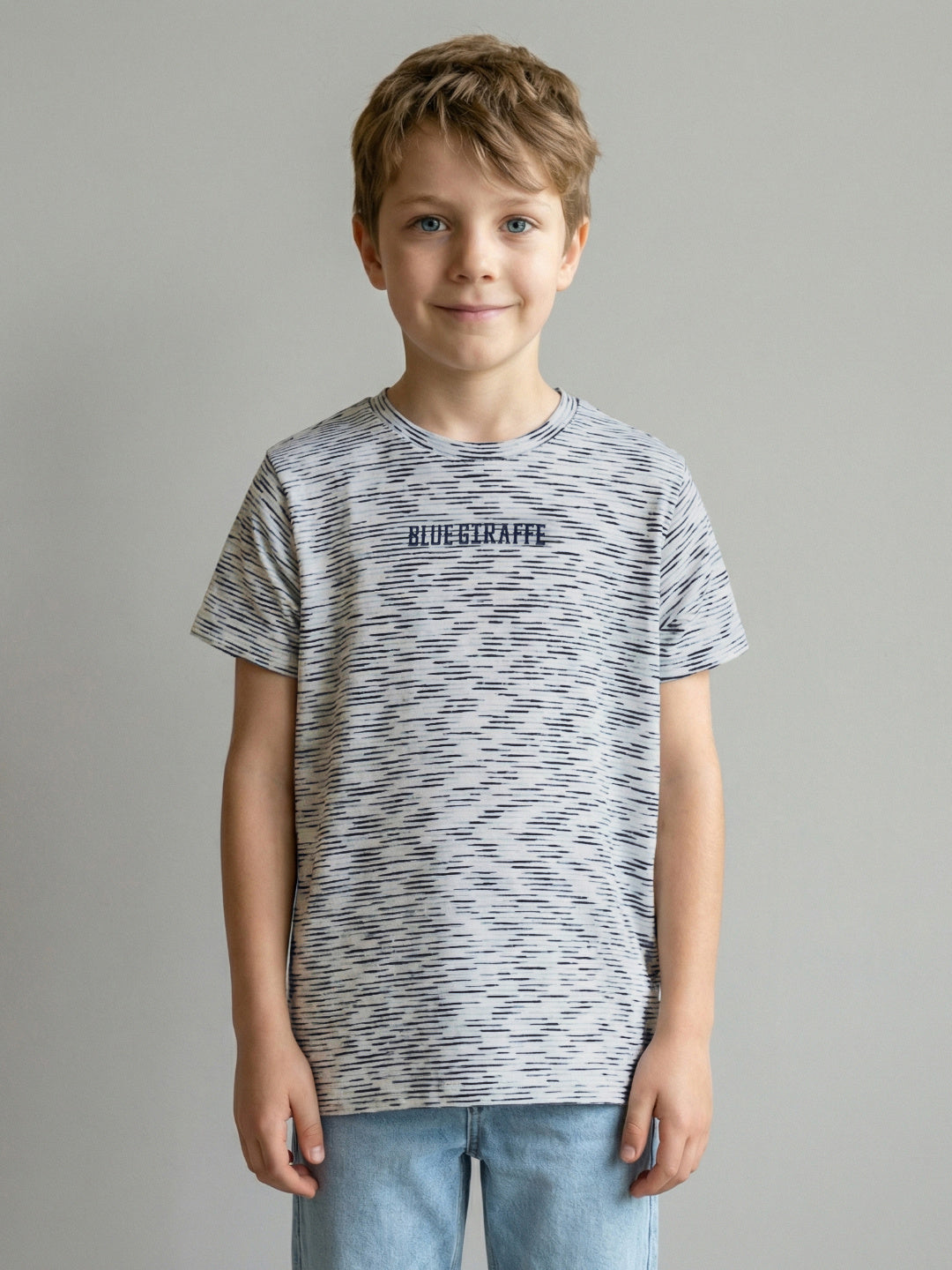 Blue Giraffe Boy White Striped T-Shirt