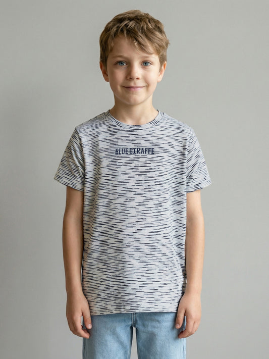 Blue Giraffe Boy White Striped T-Shirt