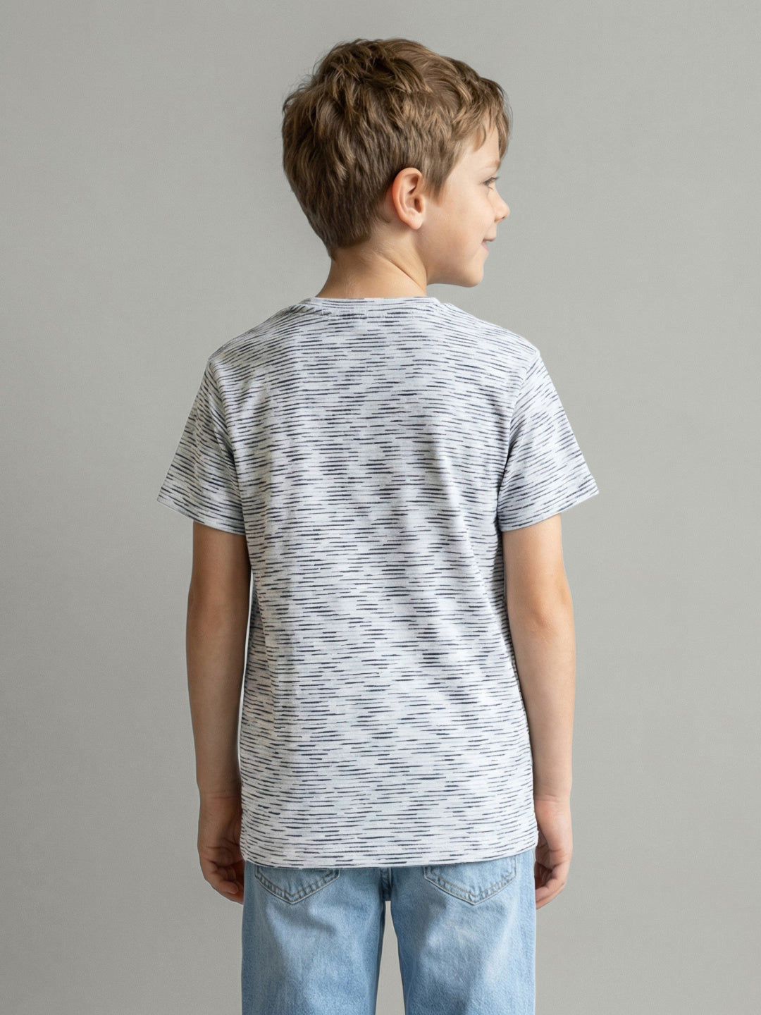 Blue Giraffe Boy White Striped T-Shirt