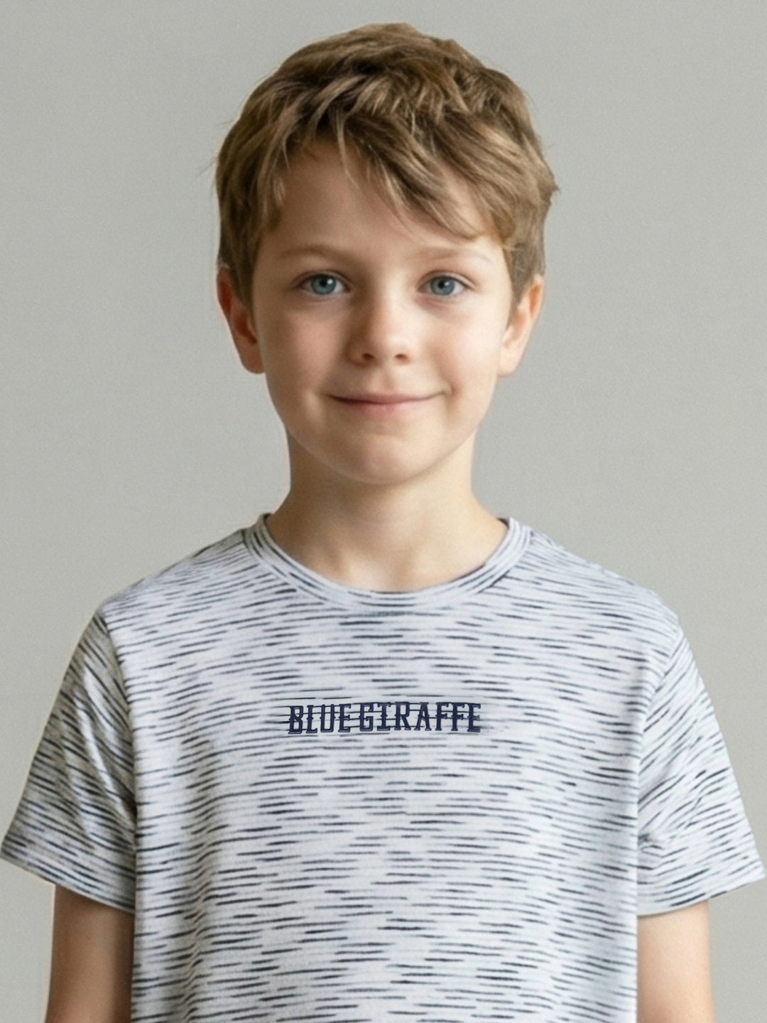 Blue Giraffe Boy White Striped T-Shirt