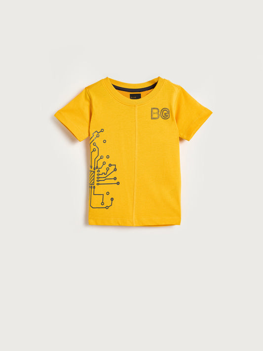 Blue Giraffe Boys Yellow Printed Regular Fit Pure Cotton T-Shirt
