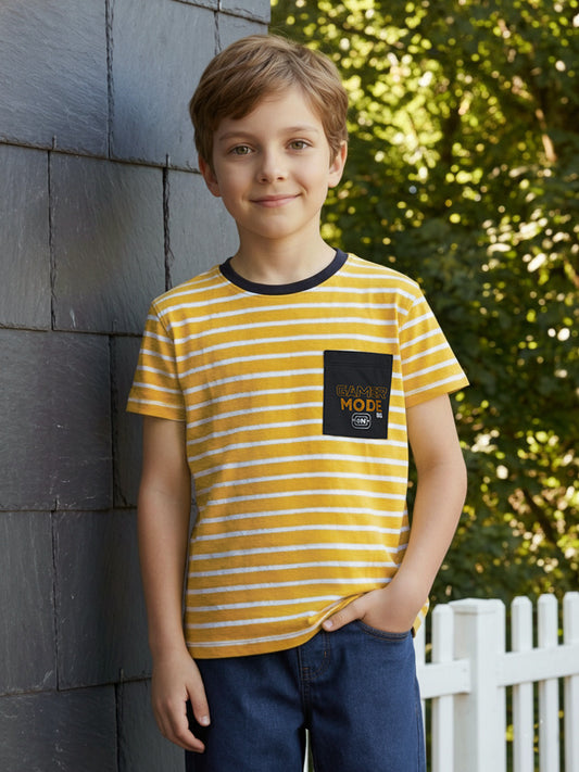Blue Giraffe Boy Yellow Striped Cotton T-Shirt