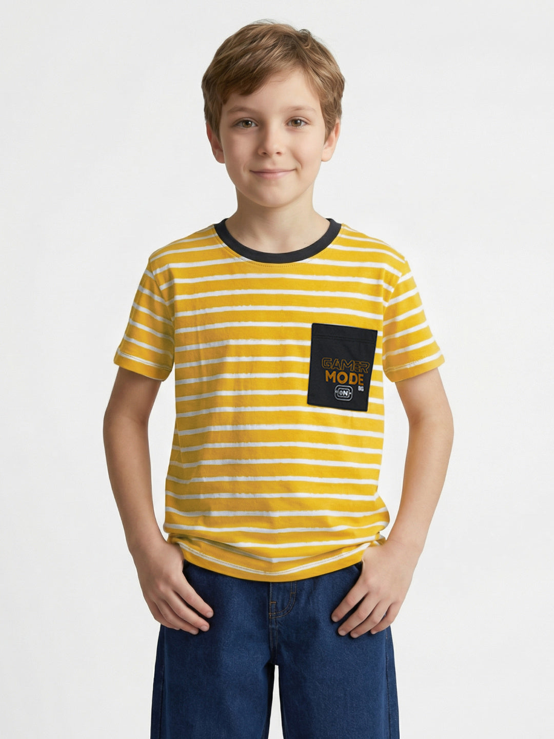 Blue Giraffe Boy Yellow Striped Cotton T-Shirt