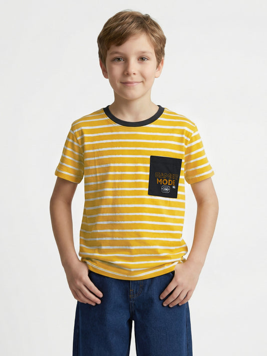 Blue Giraffe Boy Yellow Striped Cotton T-Shirt