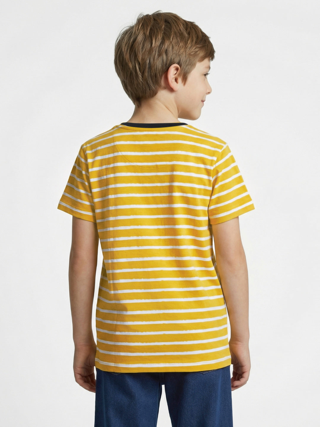 Blue Giraffe Boy Yellow Striped Cotton T-Shirt