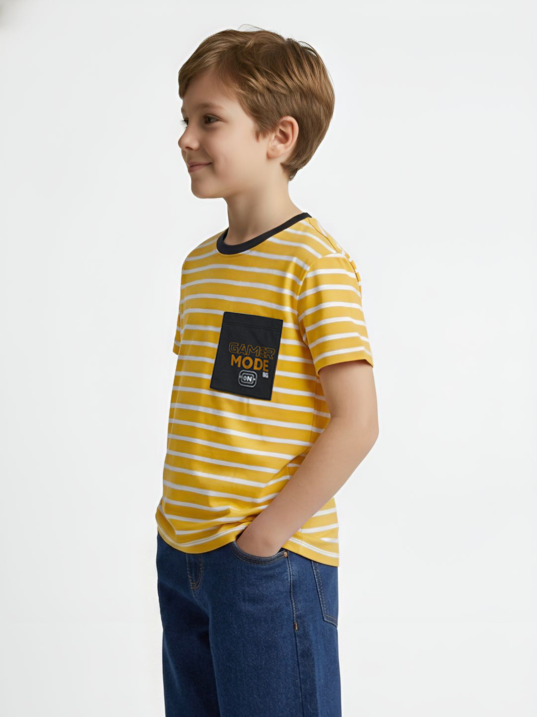 Blue Giraffe Boy Yellow Striped Cotton T-Shirt
