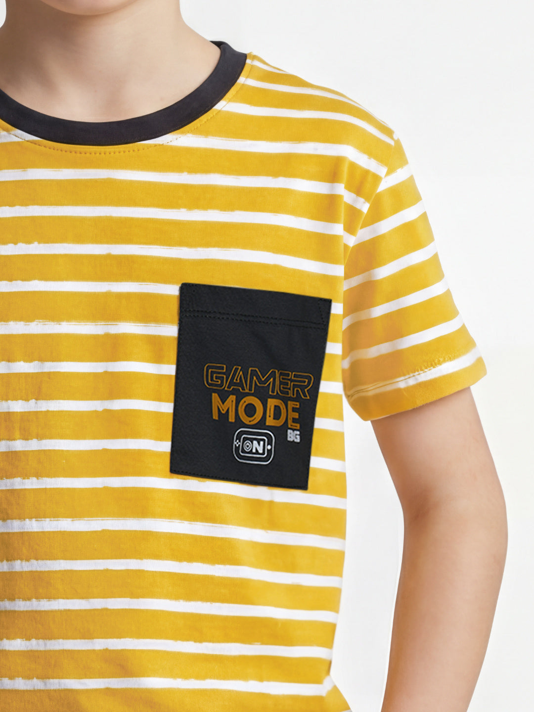 Blue Giraffe Boy Yellow Striped Cotton T-Shirt