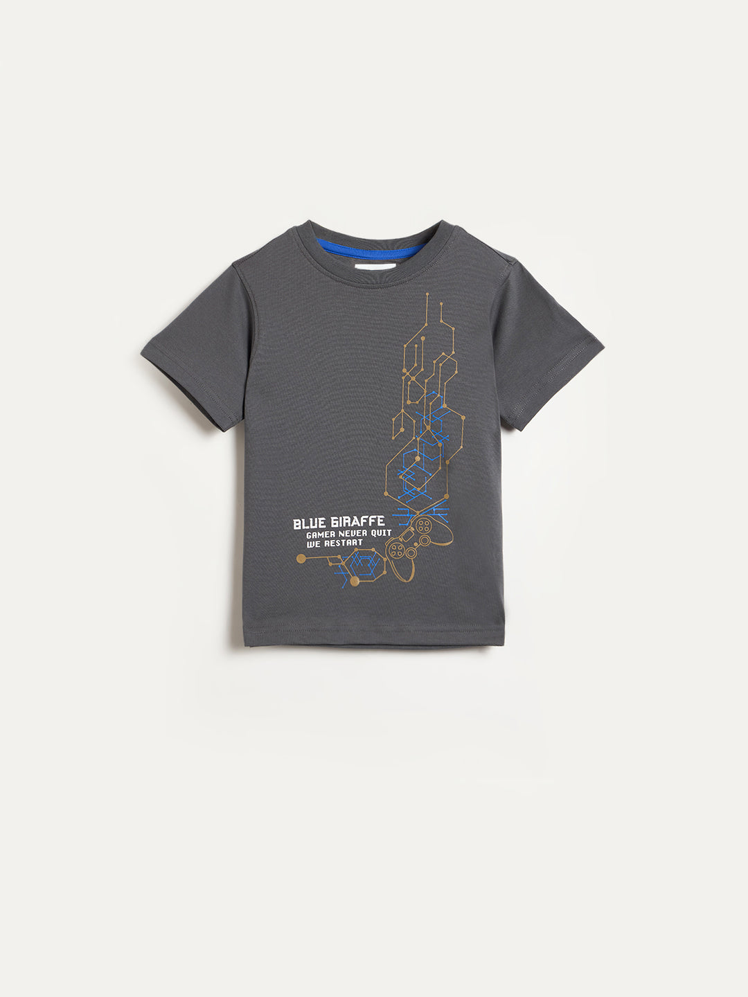 Blue Giraffe Boys Grey Printed Regular Fit Pure Cotton T-Shirt
