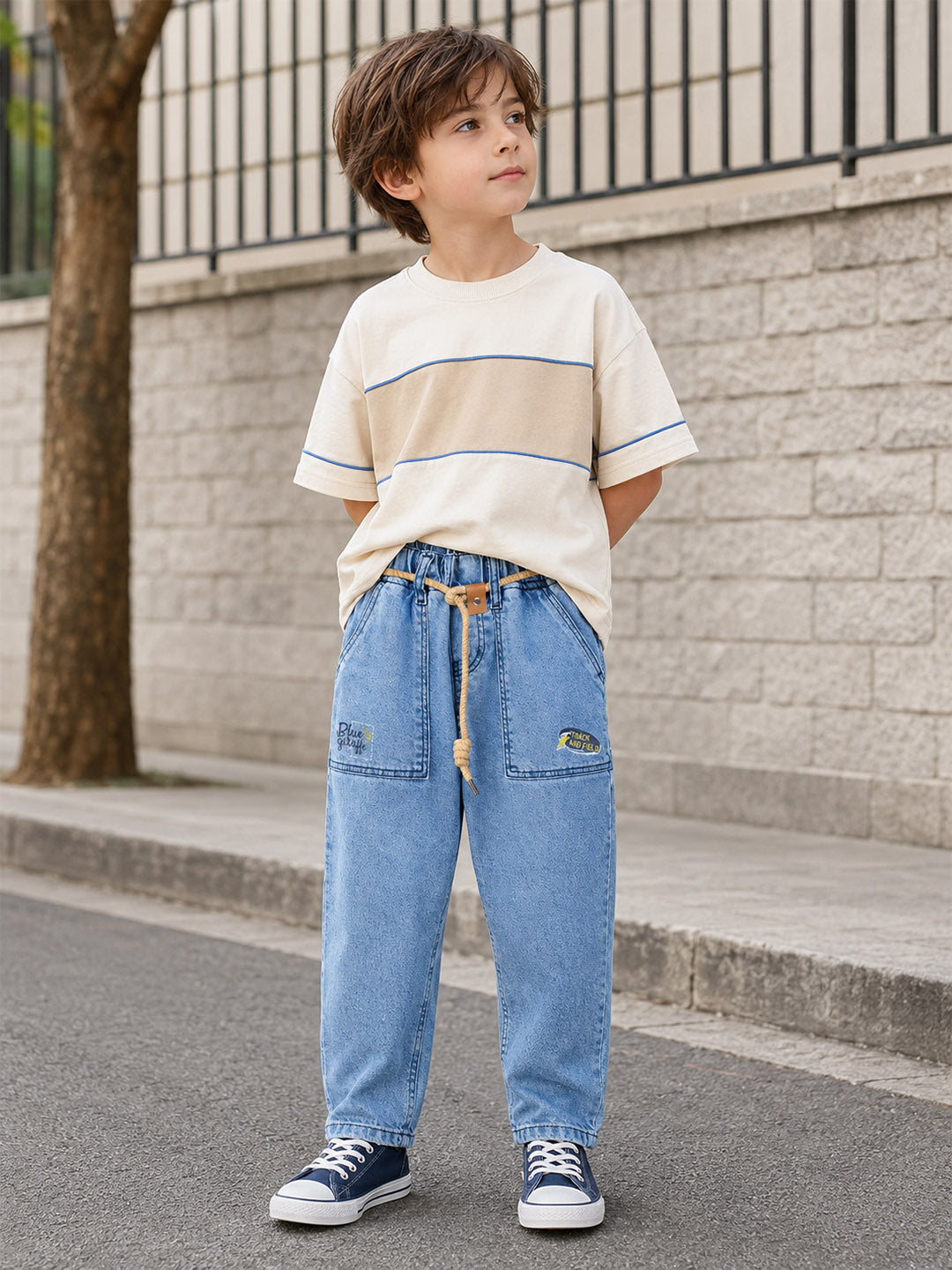 Blue Giraffe Boys Blue Pocket and Cord Belt Jeans