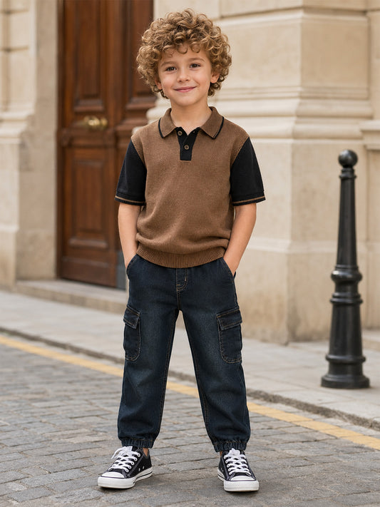 Blue Giraffe Boys Navy Blue Pocket and Drawcord Jeans
