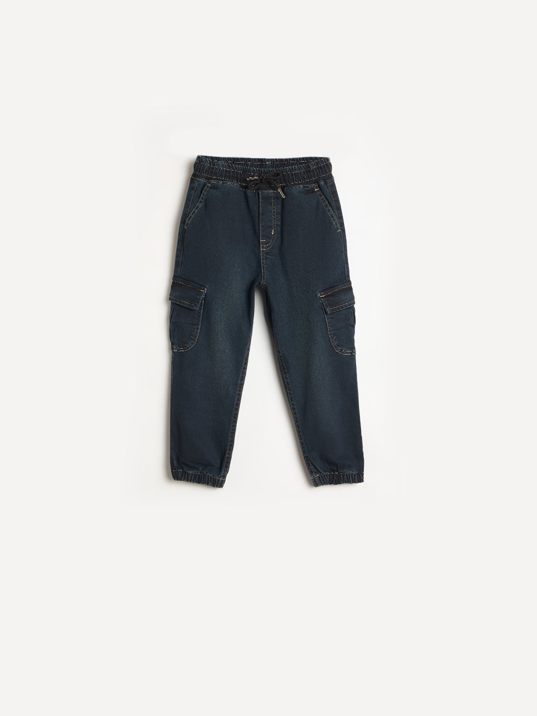 Blue Giraffe Navy Blue Solid Stretchable Cargo Fit Jeans