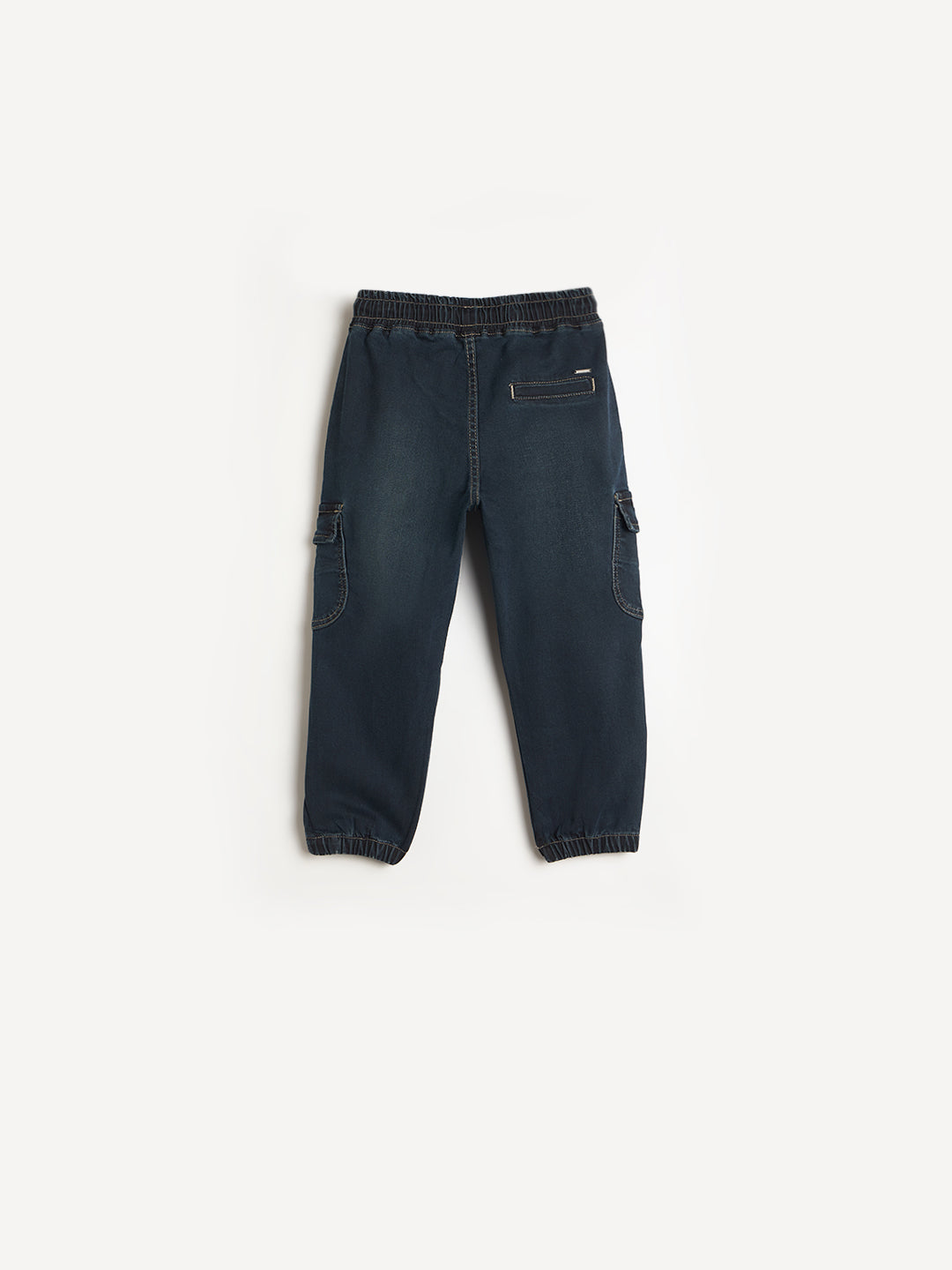 Blue Giraffe Navy Blue Solid Stretchable Cargo Fit Jeans