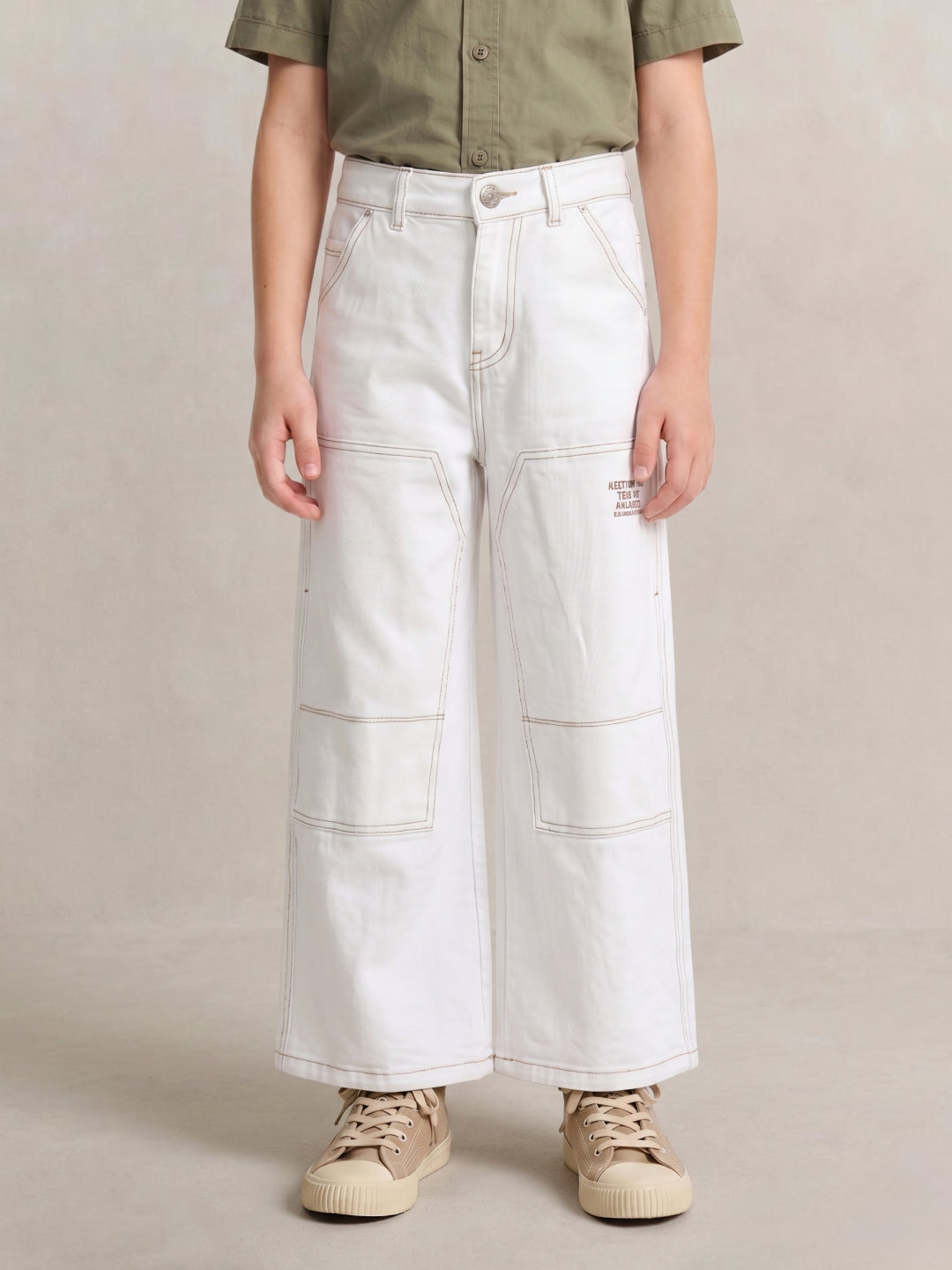 Blue Giraffe White Cotton Solid Boys Jeans