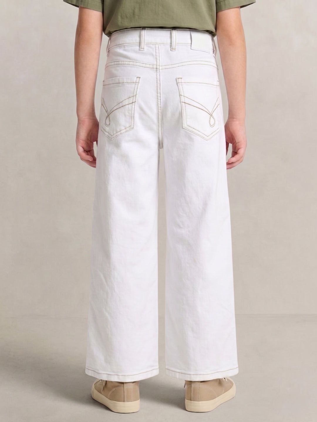 Blue Giraffe White Cotton Solid Boys Jeans