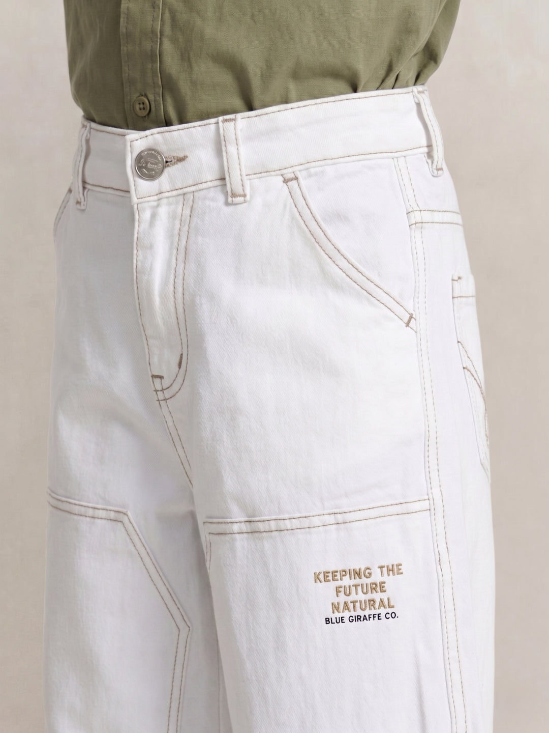 Blue Giraffe White Cotton Solid Boys Jeans