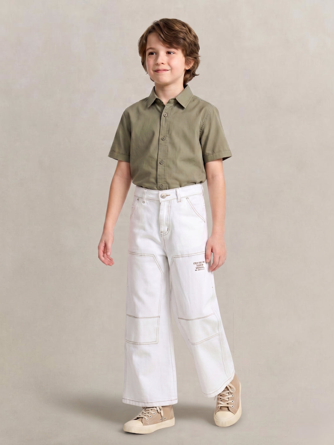 Blue Giraffe White Cotton Solid Boys Jeans