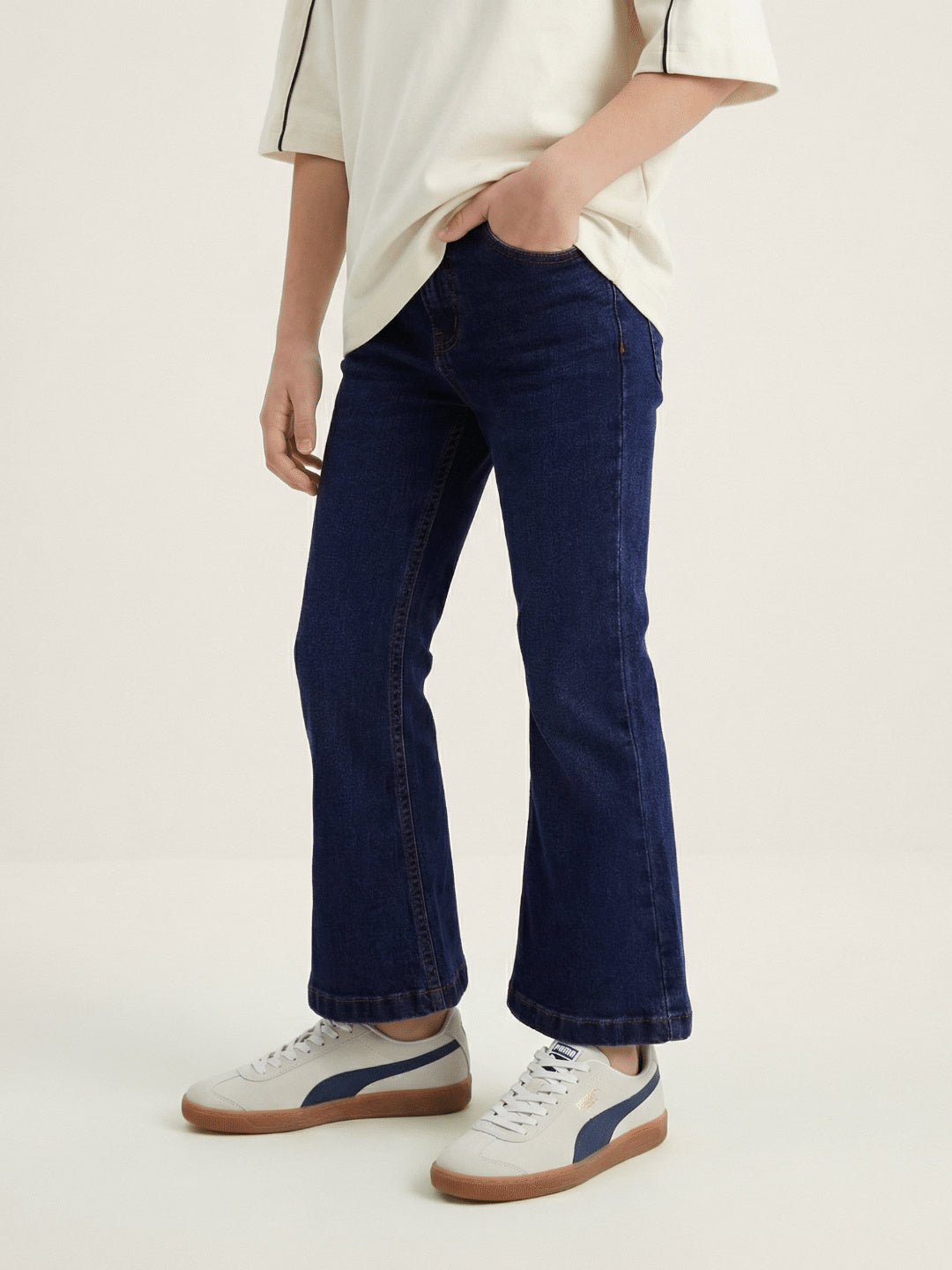 Blue Giraffe Boy Blue Mid Rise Bootcut Cotton Jeans