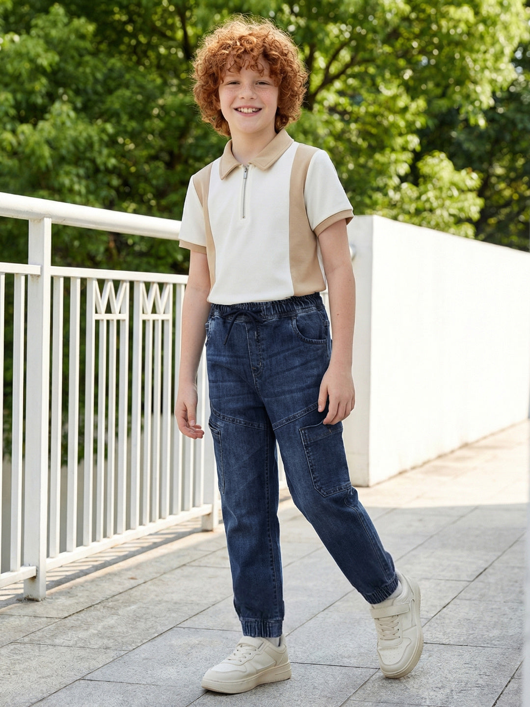 Blue Giraffe Boy Blue Mid Rise Cargo Cotton Jeans