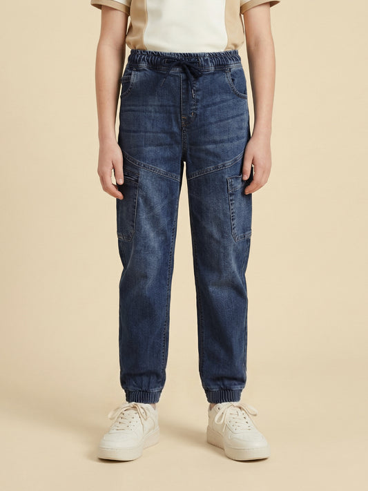 Blue Giraffe Boy Blue Mid Rise Cargo Cotton Jeans