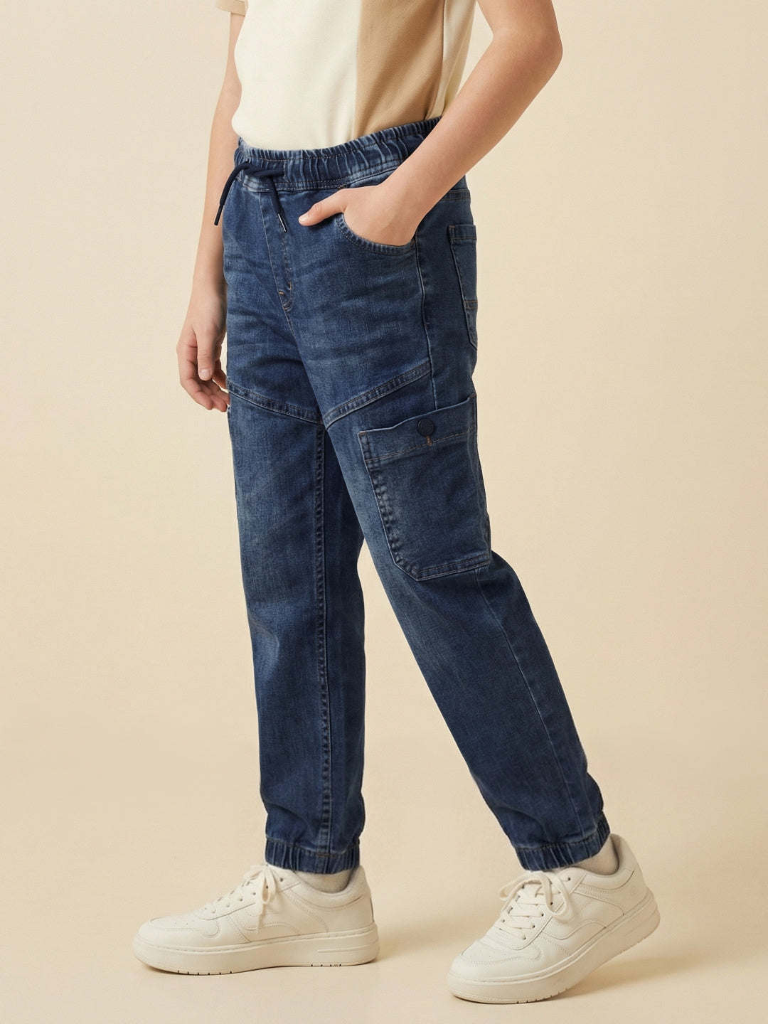 Blue Giraffe Boy Blue Mid Rise Cargo Cotton Jeans