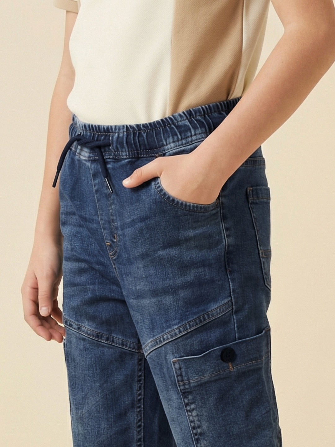 Blue Giraffe Boy Blue Mid Rise Cargo Cotton Jeans