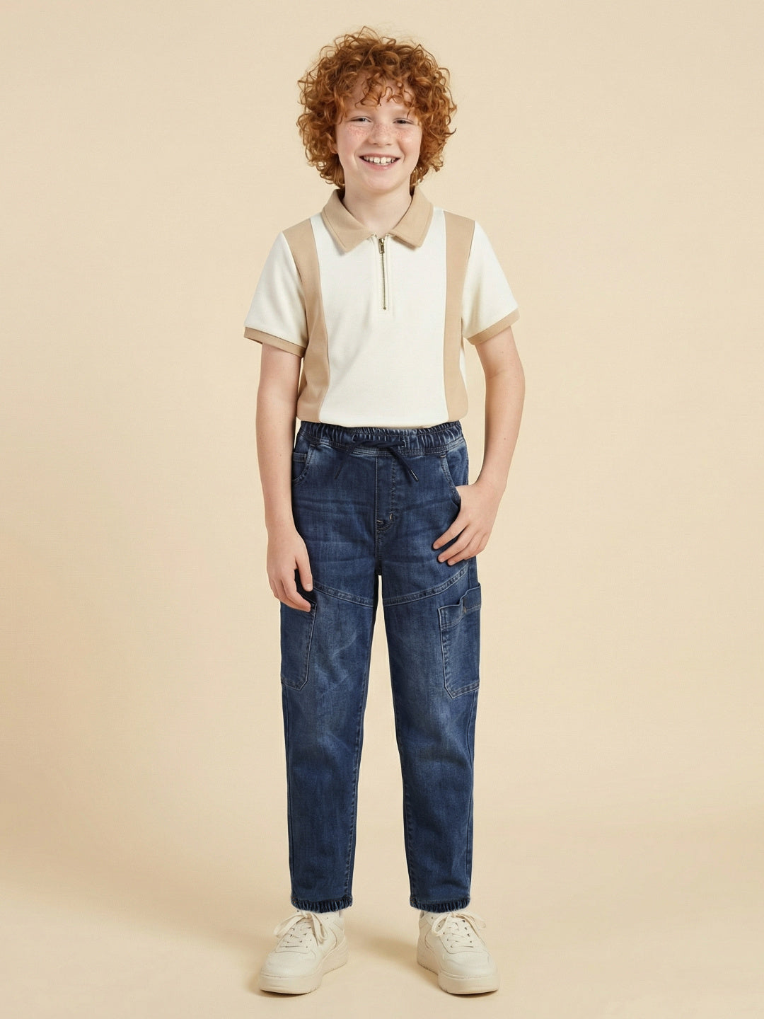 Blue Giraffe Blue Solid Stretchable Cargo Fit Jeans