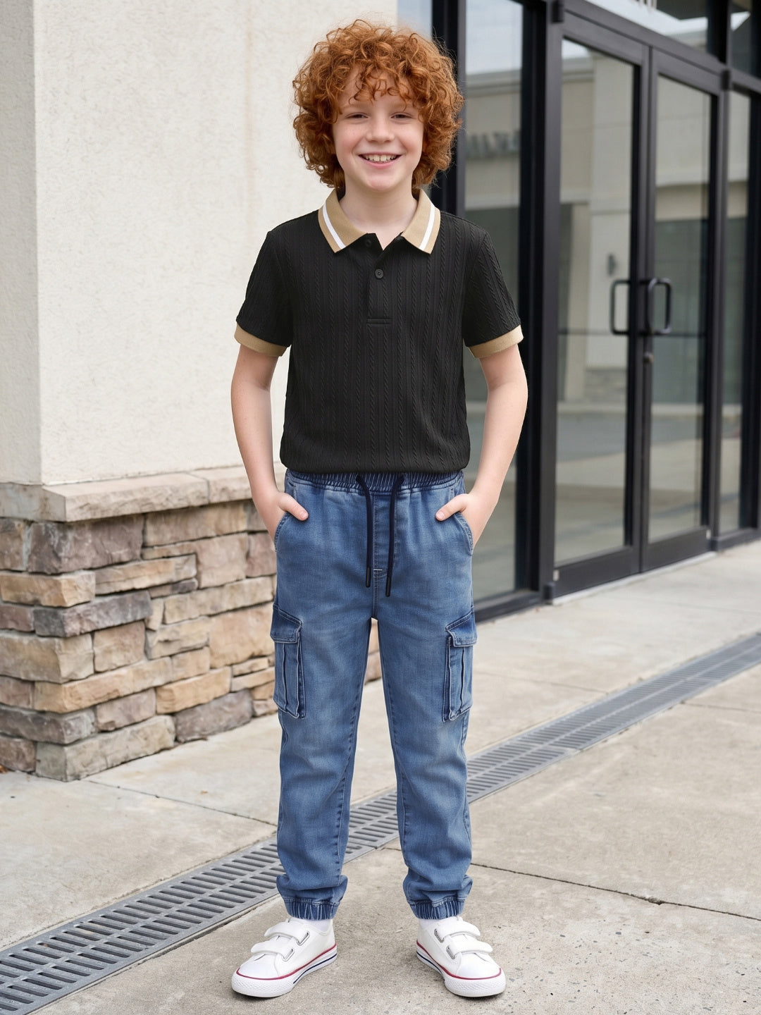 Blue Giraffe Boy Blue Mid Rise Cargo Cotton Jeans