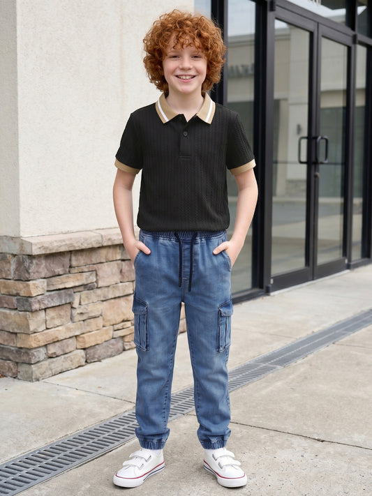 Blue Giraffe Boy Blue Mid Rise Cargo Cotton Jeans